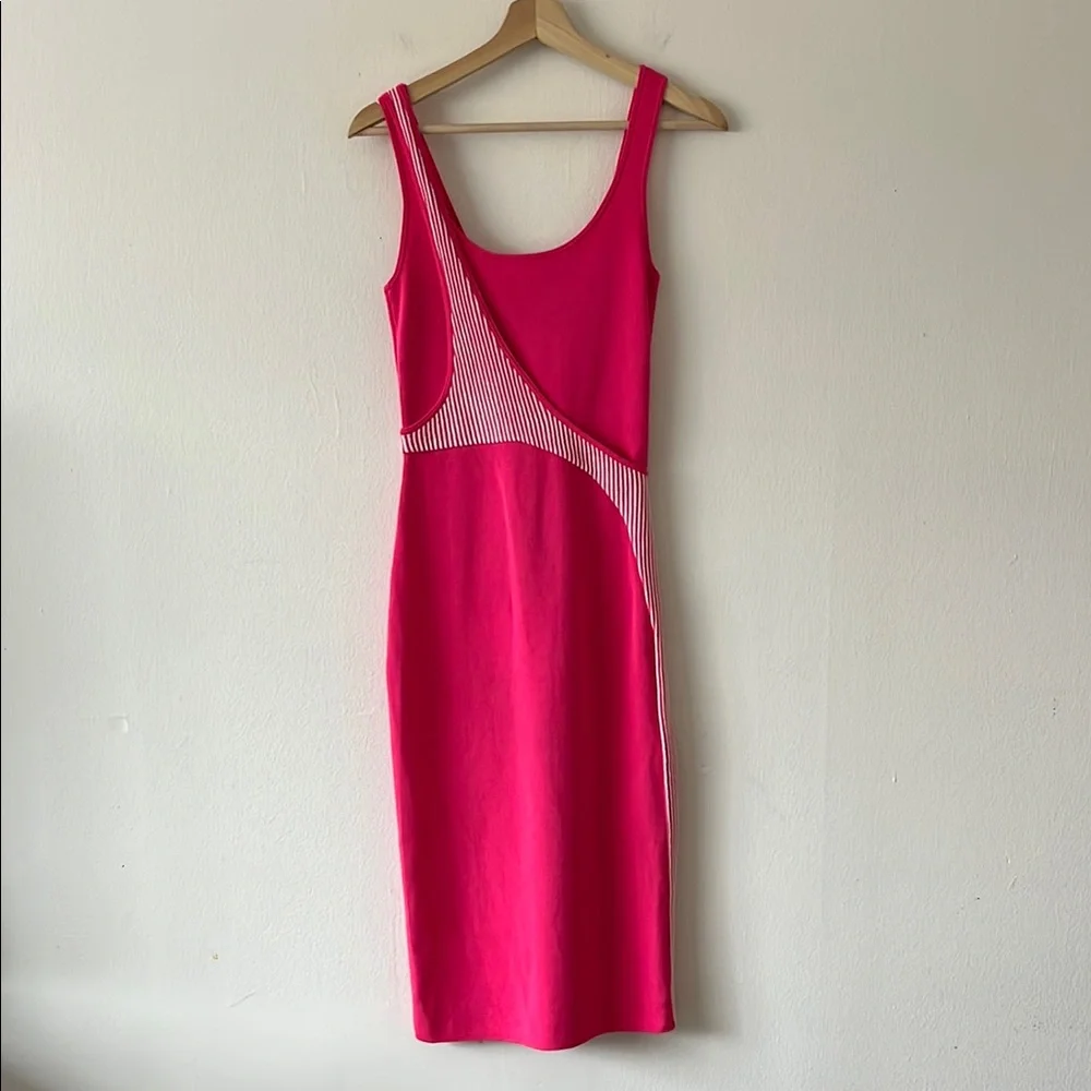 Esteban Cortazar Pink Varsity Knit Dress Bodycon Tank‎ Midi Dress size XS